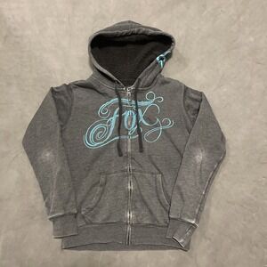 Y2K Fox‎ Racing Women's Full Zip Hoodie Medium Sherpa Lined Cyber Grunge